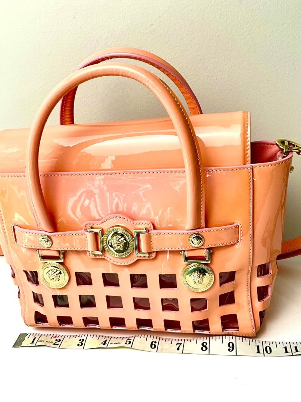 Versace Patent leather Medusa Top Handle Bag Pink Cutout Satchel - Picture 7 of 11